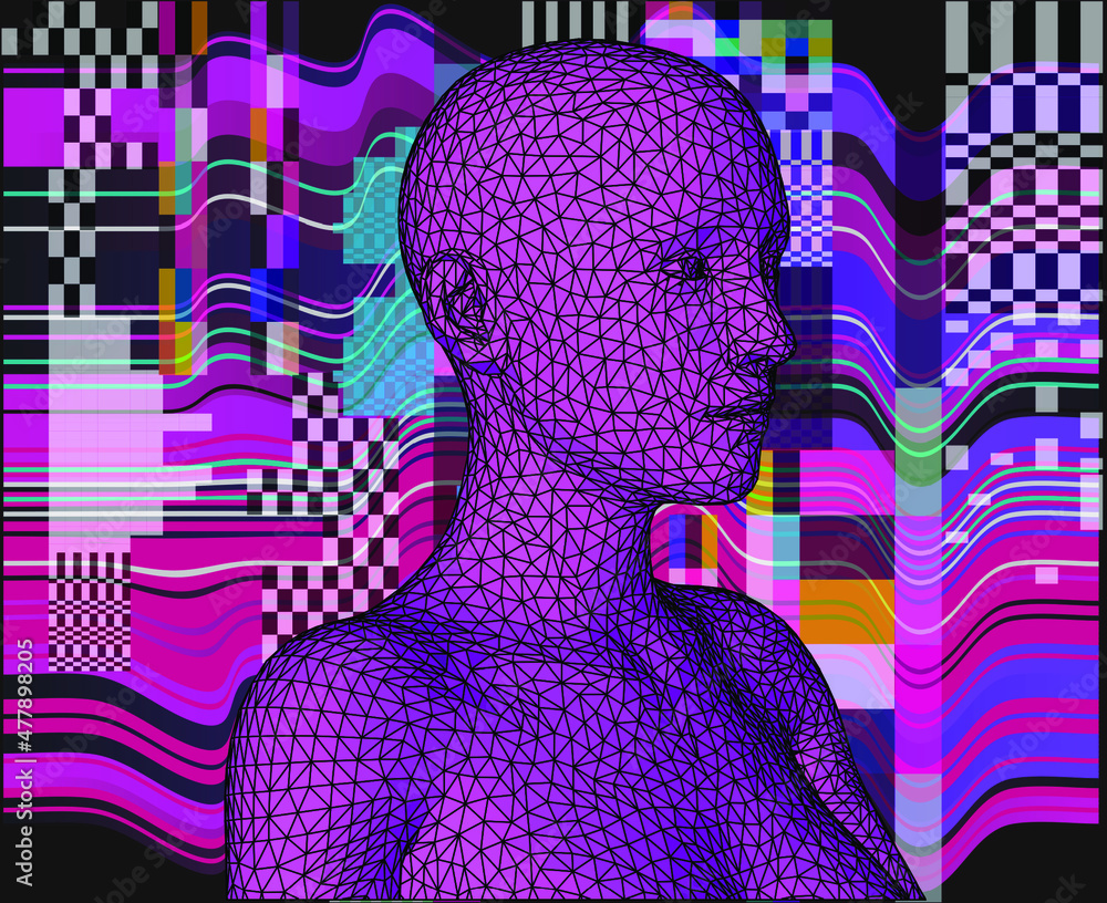 Poster 3d low poly model of a human head. conceptual illustration of artificial intelligence and cyber secu