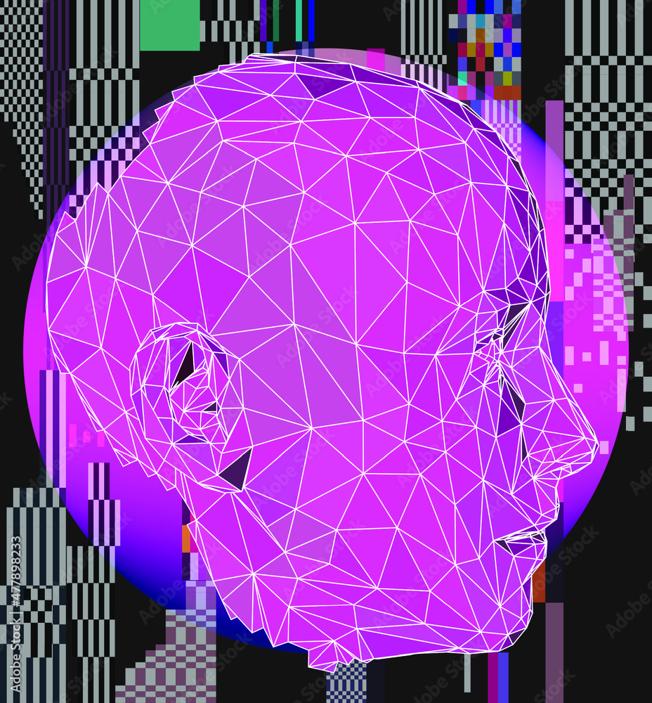 Poster 3d low poly model of a human head. conceptual illustration of artificial intelligence and cyber secu
