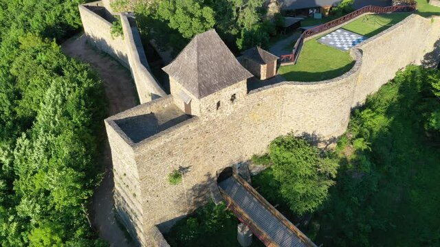 Castle of Helfstyn hovers above the valley of the Moravian Gate. The entire grounds consist of a number of utilitarian buildings and fortifications. Moravia, Czech republic
