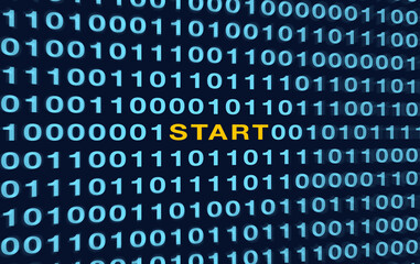 Start in yellow and binary codes numbers - business concept, new beginning