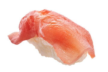  Single salmon nigiri sushi isolated over white background