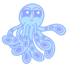 Cute Happy Blue Cartoon Octopus Logo Mascot Illustration Design