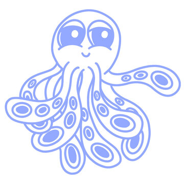 Cute Happy Blue Cartoon Octopus Logo Mascot Illustration Design