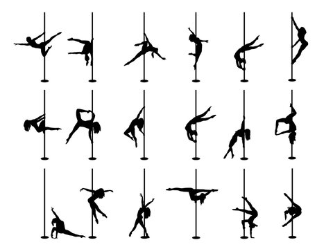Set of silhouette pole dance exotic black on white