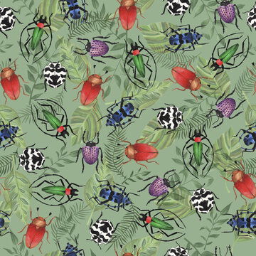 seamless pattern fabric background beetles bezszwowy wz&oacute;r żuki