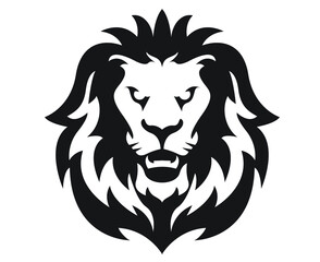 Fototapeta na wymiar Black Lion Face on white background. Vector icon and Logo.