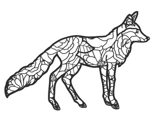  Animal fox for adult raster illustration. Stress coloring for adults. Zentangle style.