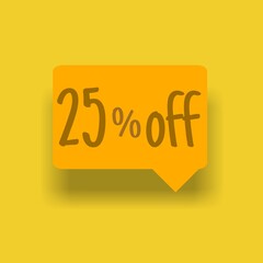 25% off ofert and sale, orange color. Twenty and five off ofert and sale.