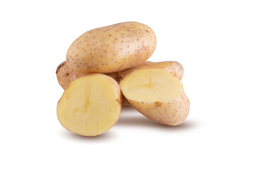 Raw potatoes isolated on white background.