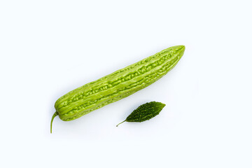 Bitter melon with bitter gourd on white background.