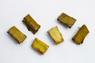 Bundled boiled rice on white