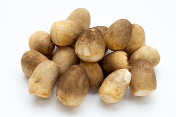 Straw mushroom on white background.