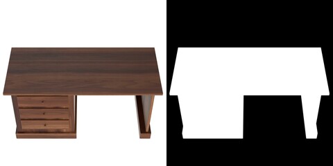 3D rendering illustration of a desk with drawers