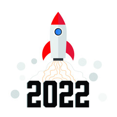 A vector of rocket launch with the word 2022.