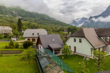 Fototapeta na wymiar Houses of Bovec village, Slovenia