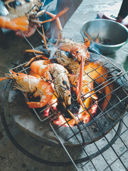 Grilled shrimp (Giant freshwater prawn) at market