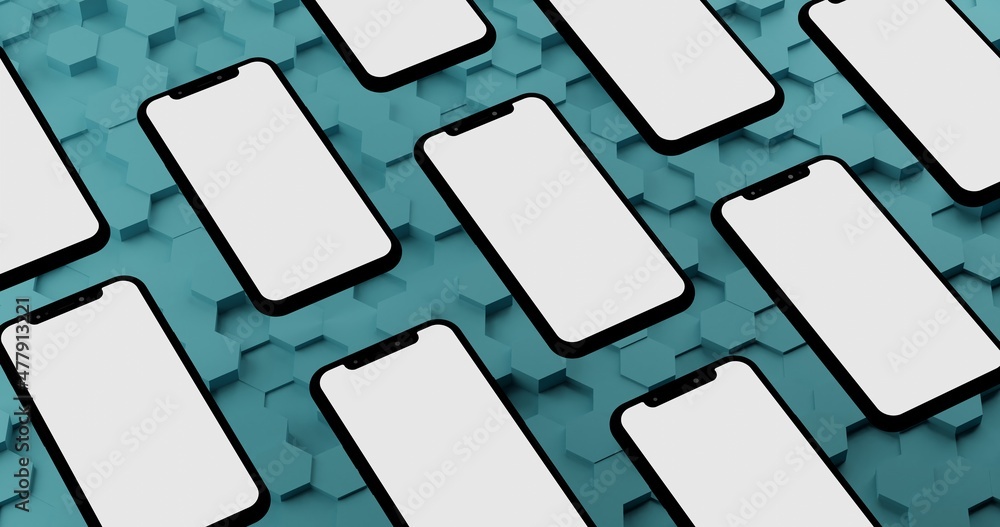 Poster floating smart phone pattern with white blank screen with copy space to add your image,text or ad,ov