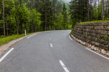 Road in Soca river valley near Bovec village, Slovenia