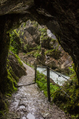 Fototapeta na wymiar Hiking path in Tolmin Gorges (Tolminska Korita), Slovenia
