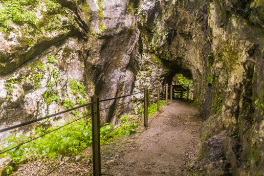 Hiking path in Tolmin Gorges (Tolminska Korita), Slovenia