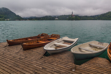Wooden boats at Bled lake, Slovenia