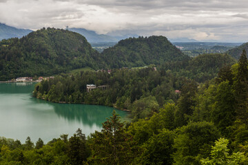 Fototapeta na wymiar Aerial view of Bled lake, Slovenia