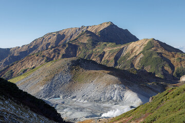 北アルプス室堂から望む地獄谷と大日岳