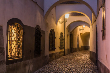 Narrow alley in the center of Ljubljana, Slovenia