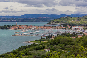 View of Izola with its marina, Slovenia