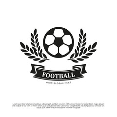 Simple minimal football logo design. Ball with two wheat and ribbon vector