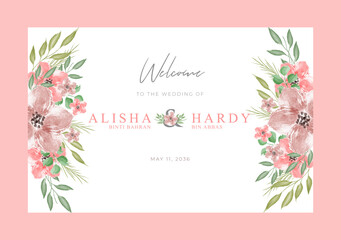 Romantic welcome sign wedding with beautiful floral watercolor