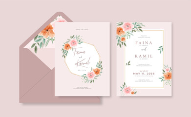 Beautiful and elegant wedding card template with envelope