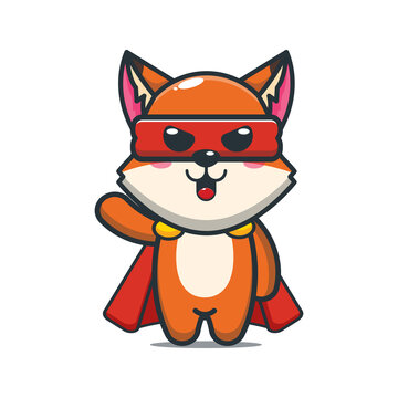 Cute super fox. Cute cartoon animal illustration.