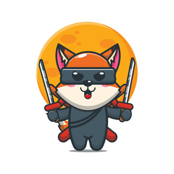 Cute fox ninja. Cute cartoon animal illustration. Cute cartoon animal illustration.