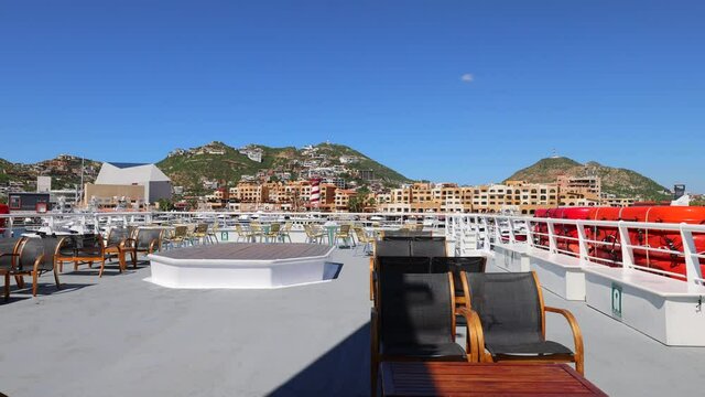 Los Cabos cruise ship cruise around scenic tourist destination Arch of Cabo San Lucas, Playa Amantes, Playa del Divorcio and other beaches.