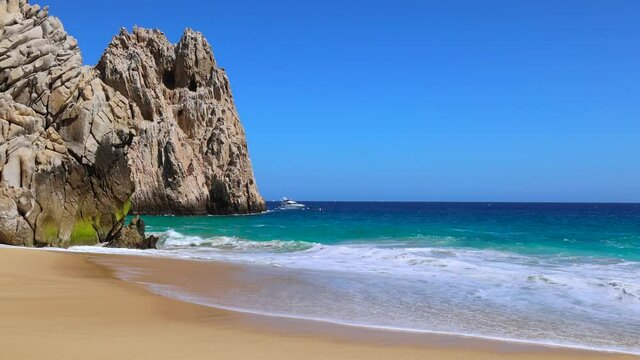 Scenic travel destination Playa del Divorcio, Divorce Beach, located near scenic Arch of Cabo San Lucas and playa Amantes, Lovers Beach.