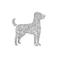Curve continuous one line drawing of cute dog abstract art in circle. Single line editable stroke vector illustration of friendly domestic animal for logo, wall decor, poster print decoration