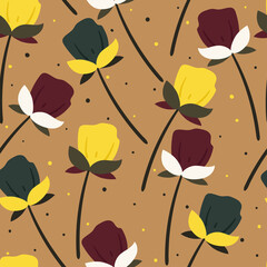 seamless pattern cartoon flower and leaves. spring wallpaper for fabric print, gift wrapping paper