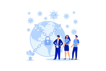 people chain the world from corona virus. Illustration For Wallpaper, Banner, Background, Infographic, Book, And Web Landing Page. flat modern design illustration