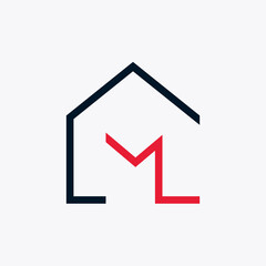 The letter M minimalistic line forms the symbol of the house. Clean, modern and sophisticated logo. Suitable for real estate company or hotel logos.