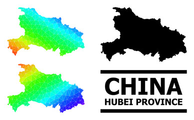 Vector lowpoly rainbow colored map of Hubei Province with diagonal gradient. Triangulated map of Hubei Province polygonal illustration.