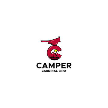 Modern initial C CAMPER CARDINAL BIRD logo design