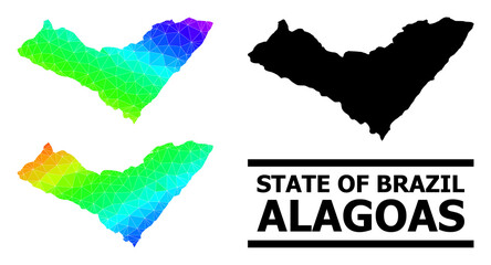 Vector lowpoly rainbow colored map of Alagoas State with diagonal gradient. Triangulated map of Alagoas State polygonal illustration.