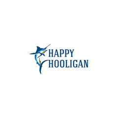 Modern colorful HAPPY HOOLIGAN shark logo design