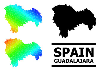 Vector lowpoly rainbow colored map of Guadalajara Province with diagonal gradient. Triangulated map of Guadalajara Province polygonal illustration.