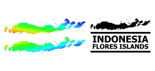 Vector lowpoly spectral colored map of Indonesia - Flores Islands with diagonal gradient. Triangulated map of Indonesia - Flores Islands polygonal illustration.