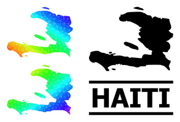 Vector lowpoly spectral colored map of Haiti with diagonal gradient. Triangulated map of Haiti polygonal illustration.