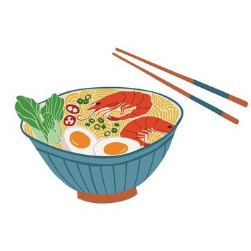ramen bowl with shrimp and chopsticks clip art preview