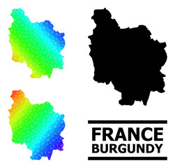 Vector lowpoly spectral colored map of Burgundy Province with diagonal gradient. Triangulated map of Burgundy Province polygonal illustration.