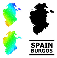 Vector lowpoly spectrum colored map of Burgos Province with diagonal gradient. Triangulated map of Burgos Province polygonal illustration.